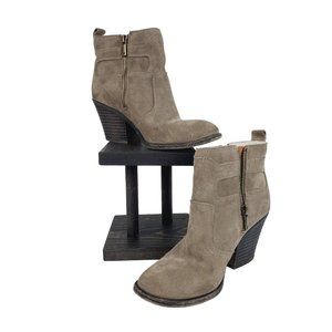 Lucky Brand Women's Everalda Tan Brown Side Zip Suede Ankle Booties Sz 7M